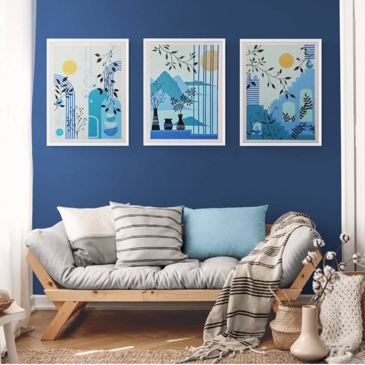 BOH-BST-FIN-1 Boho Abstract Blue Stairs Fine Art